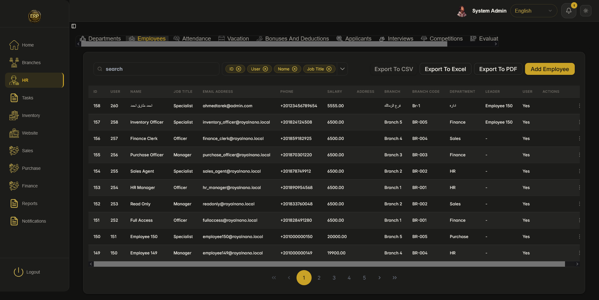 Employee directory with filters